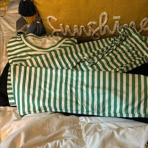 Green and White Striped Pajama snd Lounge Set